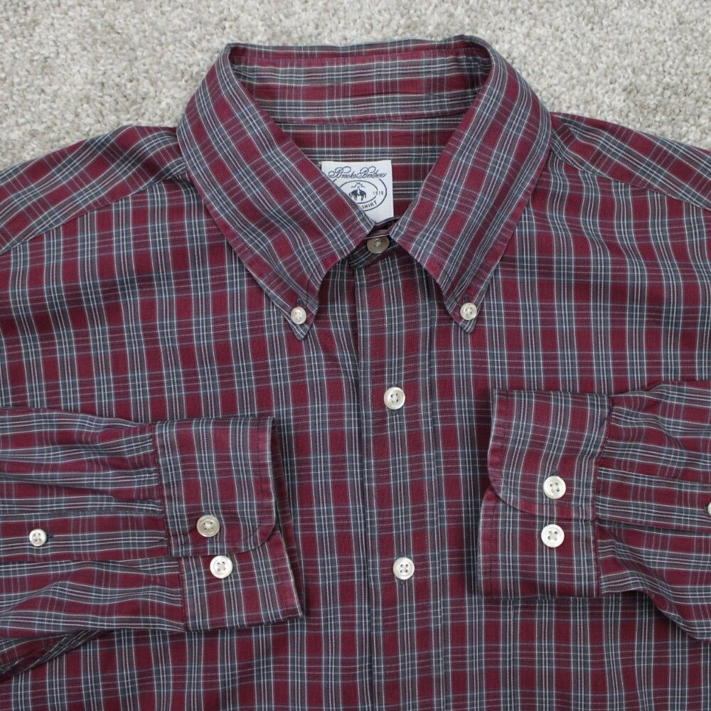 Brooks Brothers Sport Shirt Mens Large Red/Gray 100% Cotton Long Sleeve‎ Button
